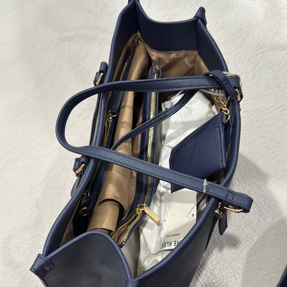 Anne Klein Blue and Gold Structured Tote Bag - Picture 2 of 4